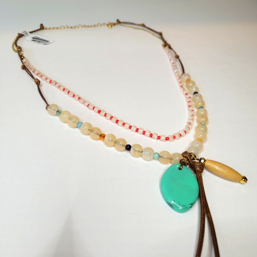 NWT Free People Leather Collar layered pendant Necklace